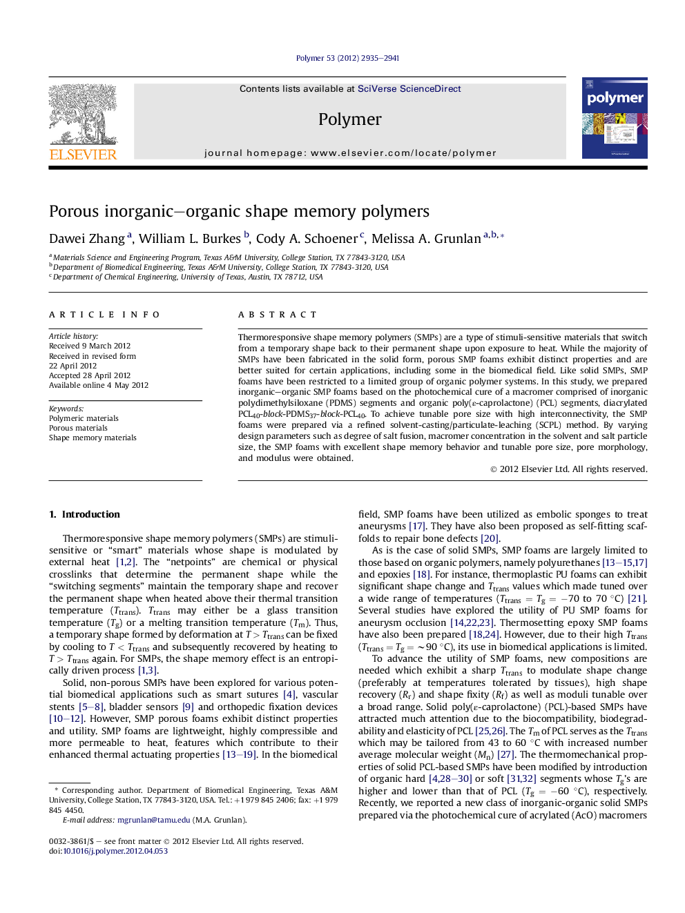 Porous inorganic-organic shape memory polymers