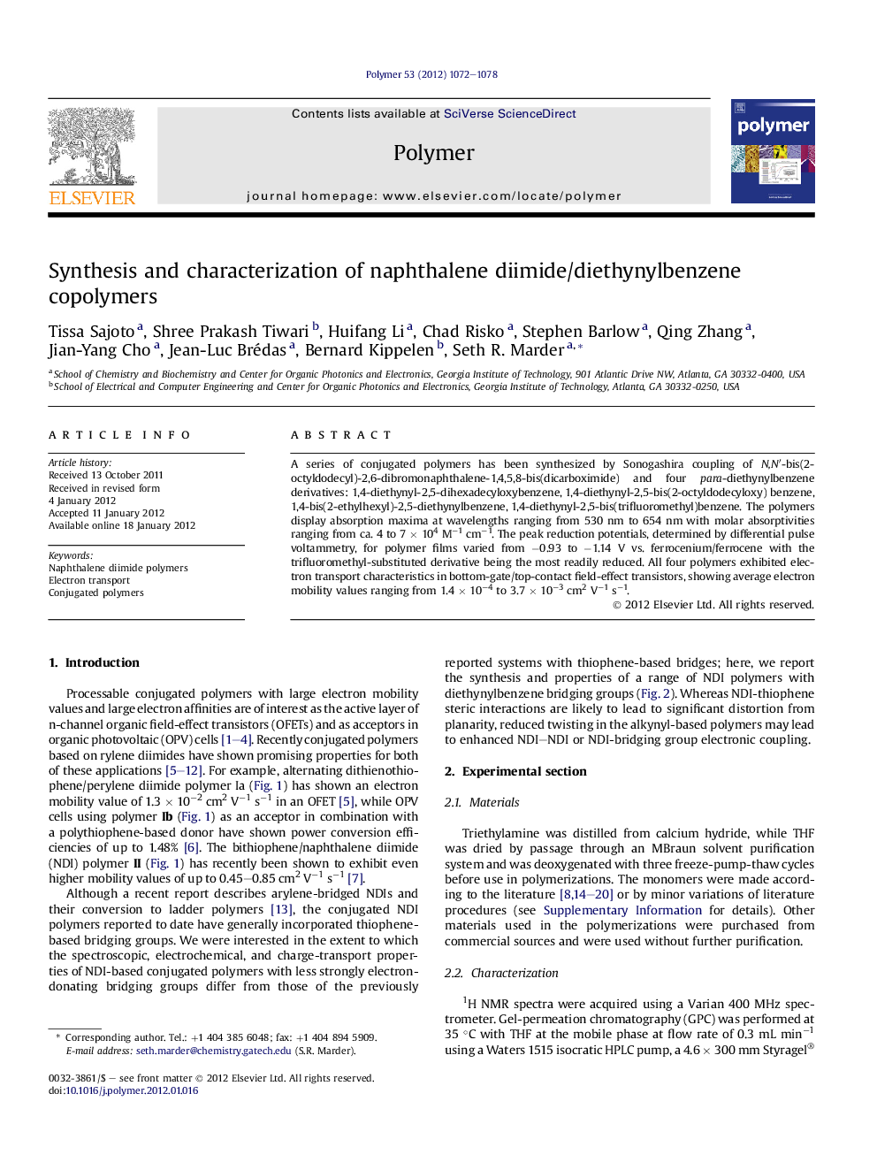 Synthesis and characterization of naphthalene diimide/diethynylbenzene copolymers