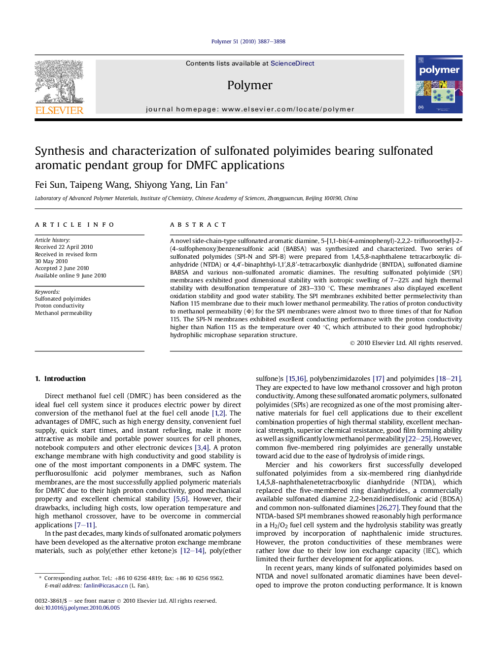 Synthesis and characterization of sulfonated polyimides bearing sulfonated aromatic pendant group for DMFC applications