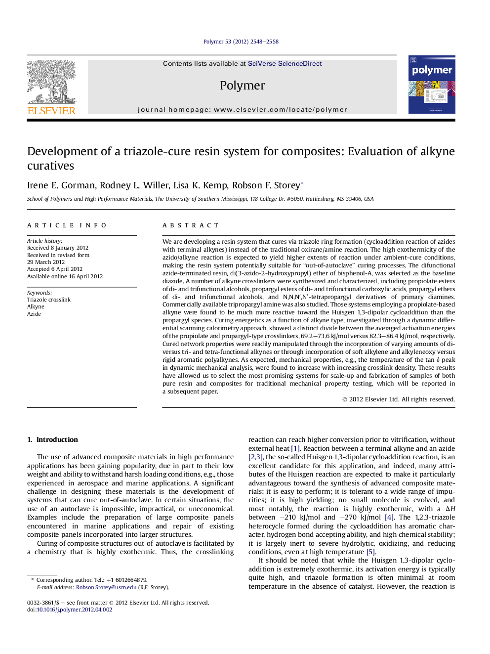 Development of a triazole-cure resin system for composites: Evaluation of alkyne curatives