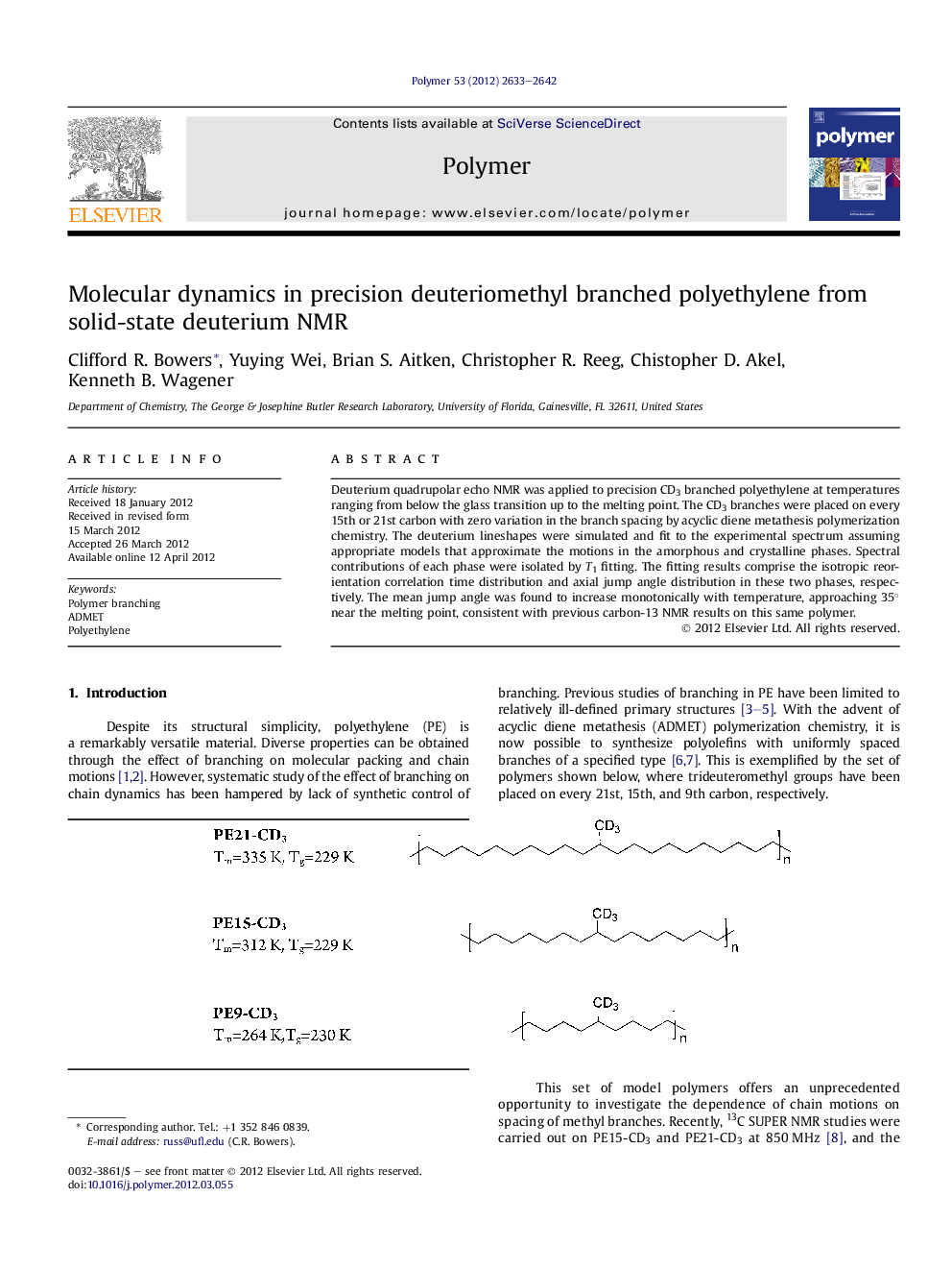 Molecular dynamics in precision deuteriomethyl branched polyethylene from solid-state deuterium NMR