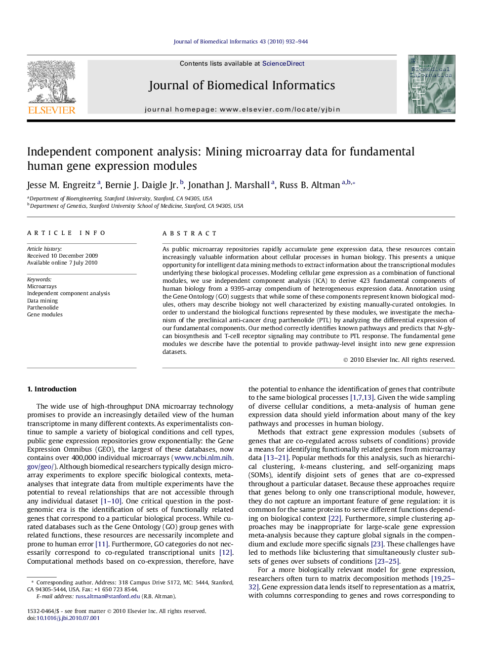 Independent component analysis: Mining microarray data for fundamental human gene expression modules