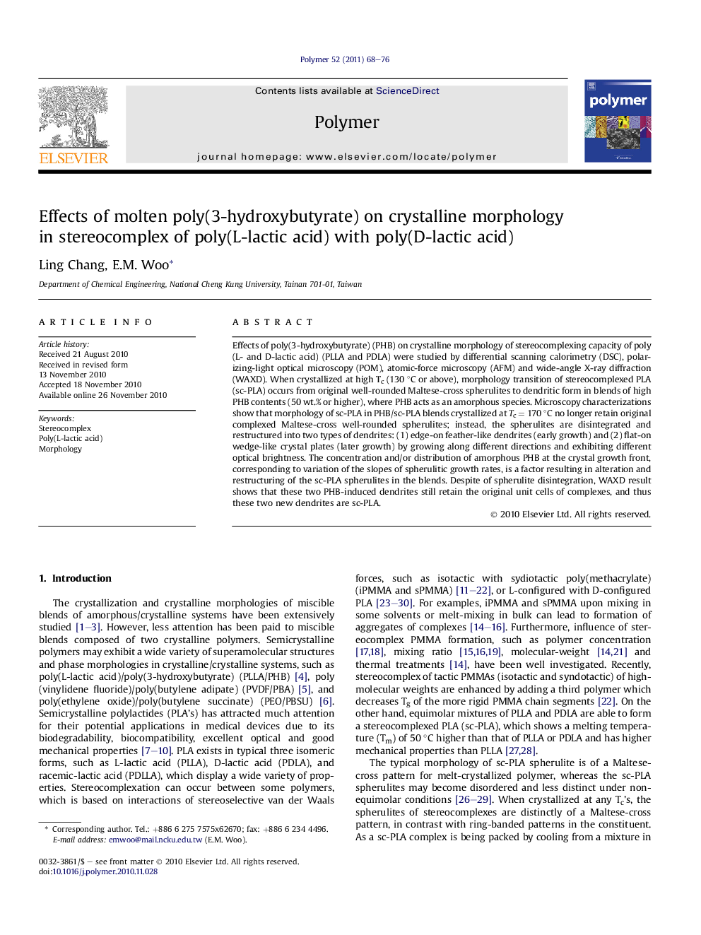 Effects of molten poly(3-hydroxybutyrate) on crystalline morphology in stereocomplex of poly(L-lactic acid) with poly(D-lactic acid)