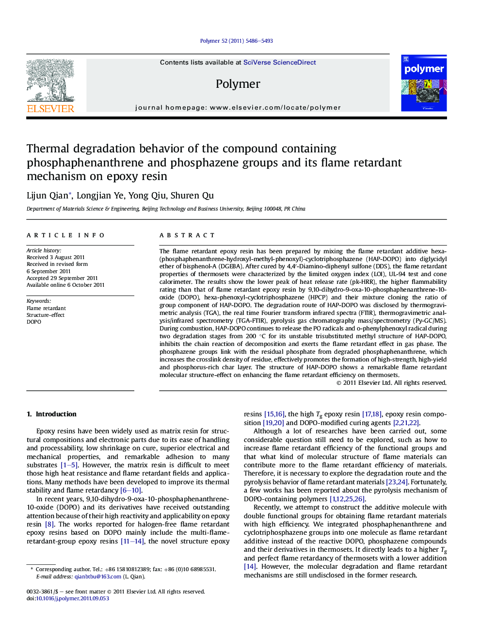 Thermal degradation behavior of the compound containing phosphaphenanthrene and phosphazene groups and its flame retardant mechanism on epoxy resin