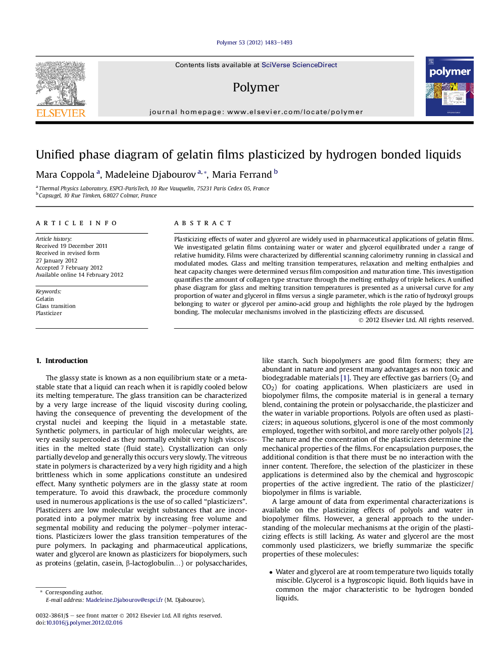 Unified phase diagram of gelatin films plasticized by hydrogen bonded liquids