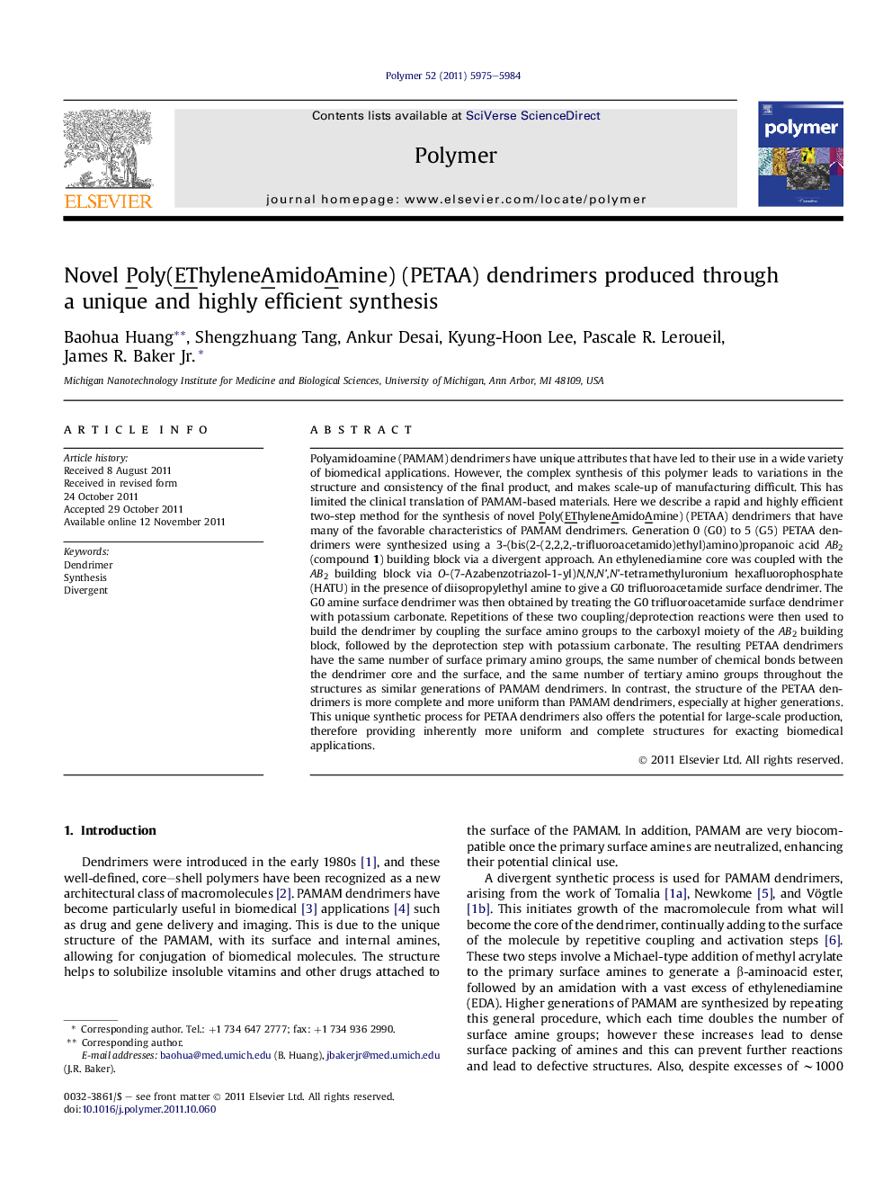 Novel Poly(EThyleneAmidoAmine) (PETAA) dendrimers produced through a unique and highly efficient synthesis