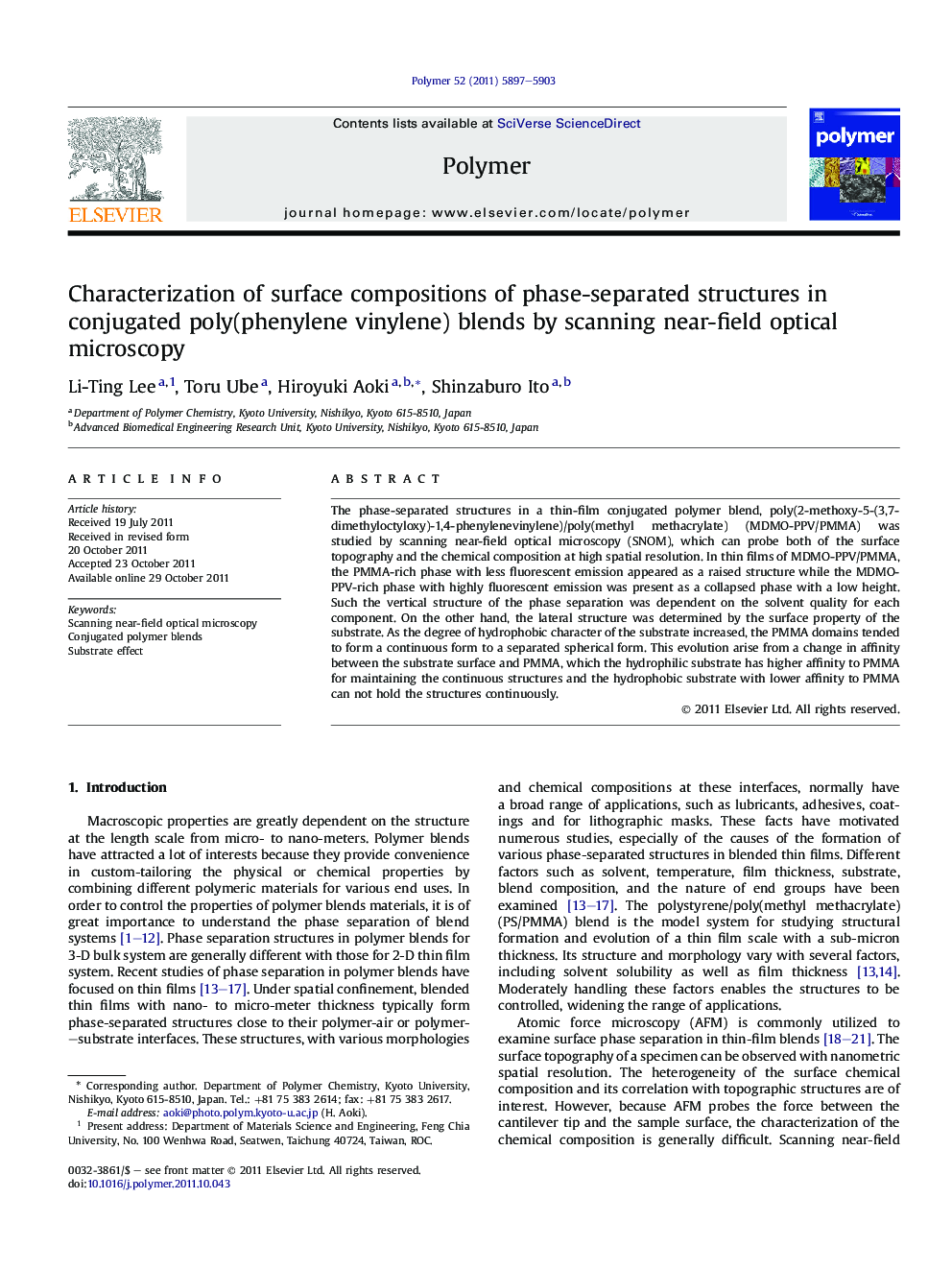 Characterization of surface compositions of phase-separated structures in conjugated poly(phenylene vinylene) blends by scanning near-field optical microscopy