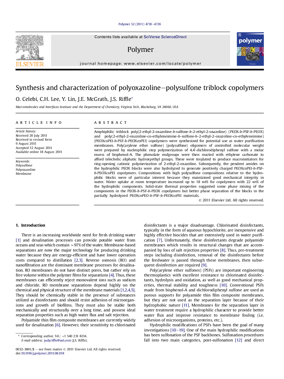 Synthesis and characterization of polyoxazoline-polysulfone triblock copolymers