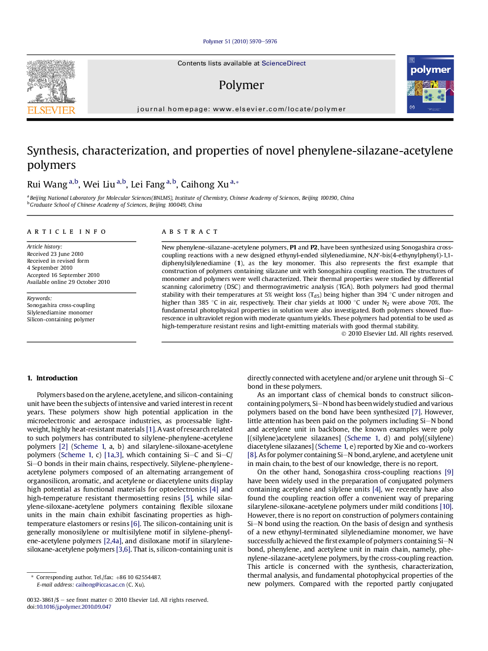 Synthesis, characterization, and properties of novel phenylene-silazane-acetylene polymers