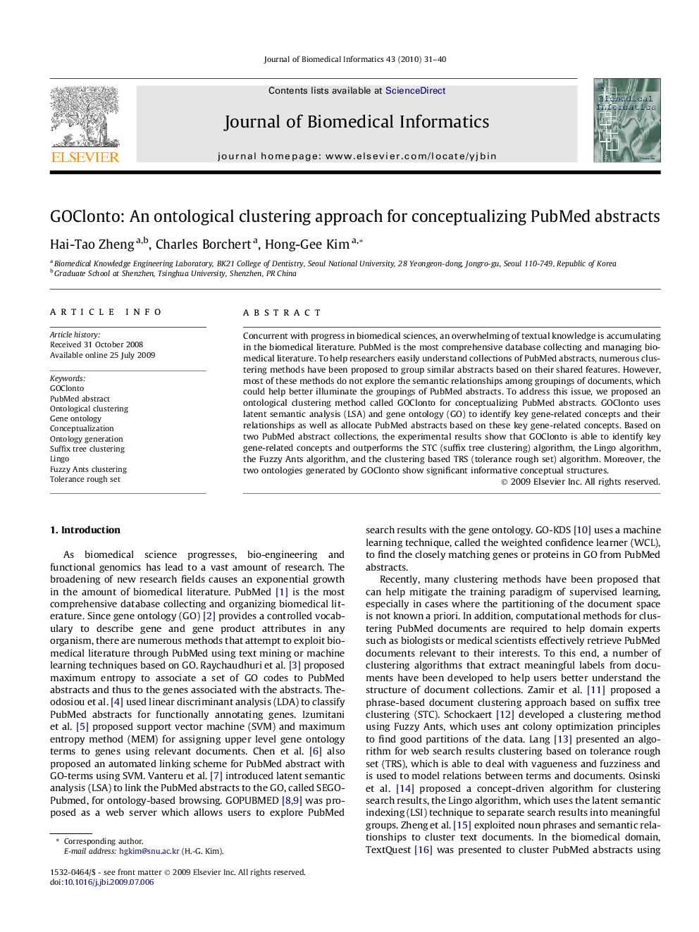 GOClonto: An ontological clustering approach for conceptualizing PubMed abstracts