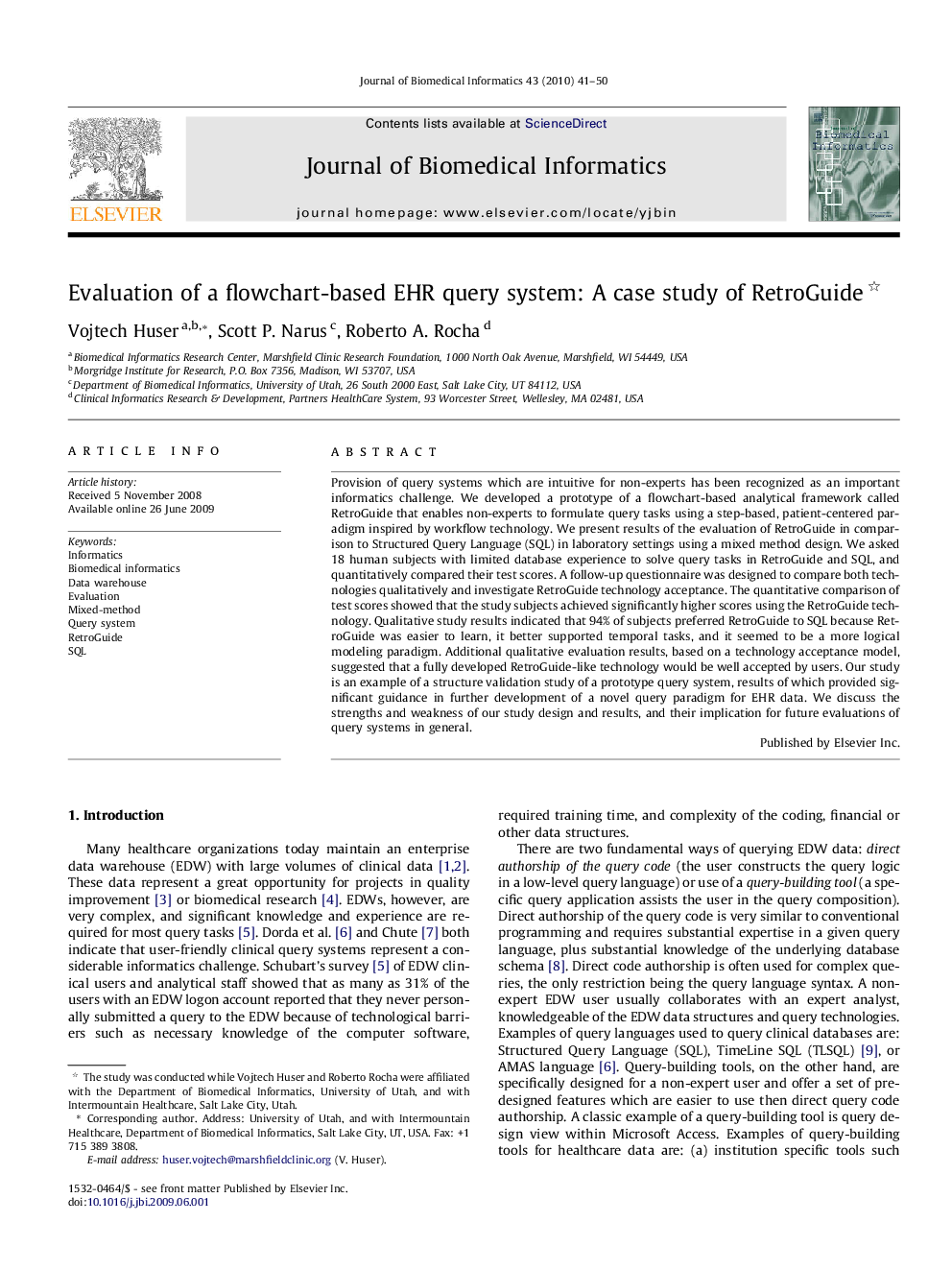 Evaluation of a flowchart-based EHR query system: A case study of RetroGuide 