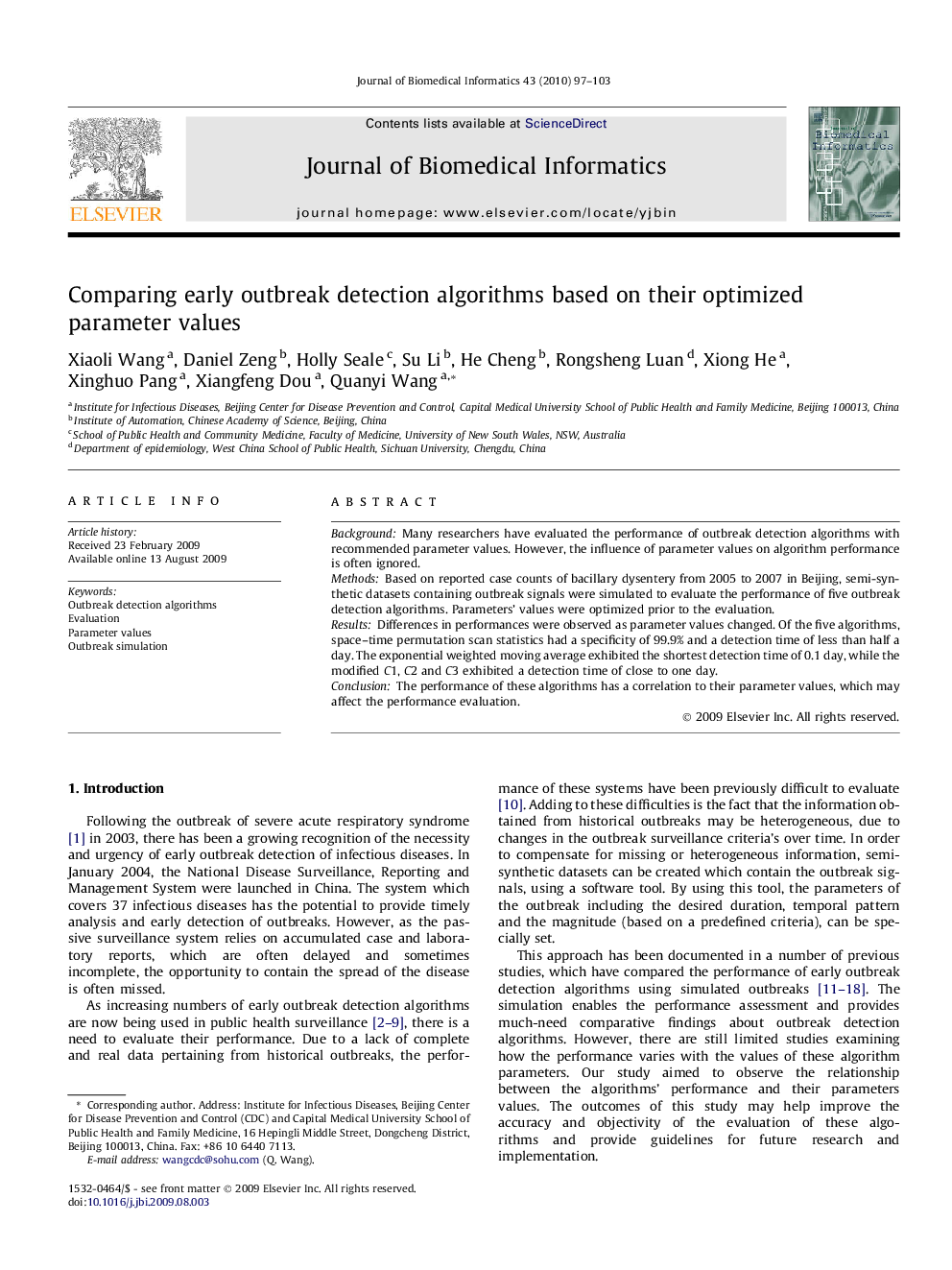 Comparing early outbreak detection algorithms based on their optimized parameter values