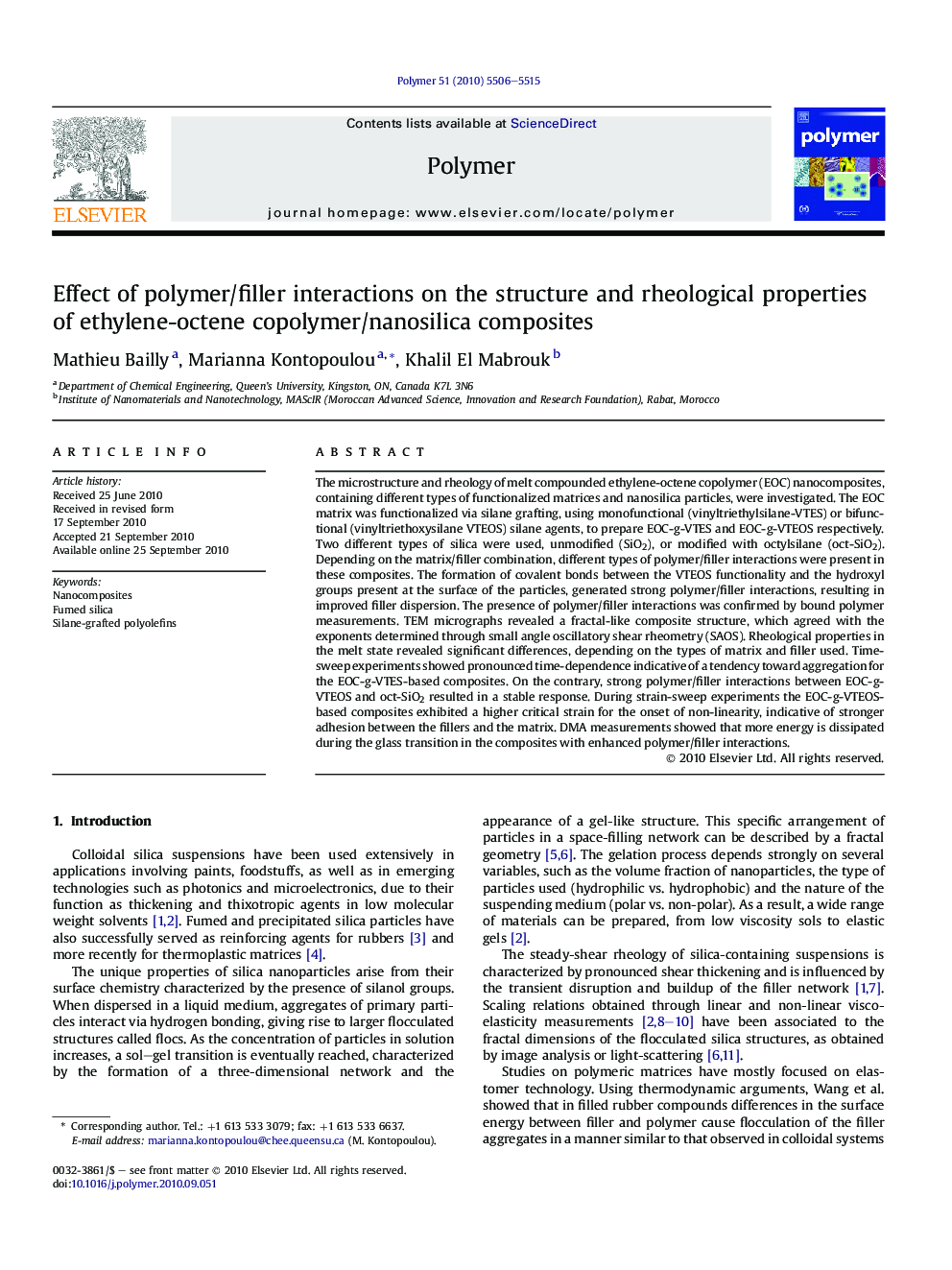Effect of polymer/filler interactions on the structure and rheological properties ofÂ ethylene-octene copolymer/nanosilica composites