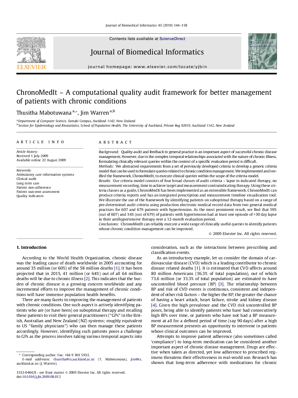 ChronoMedIt – A computational quality audit framework for better management of patients with chronic conditions