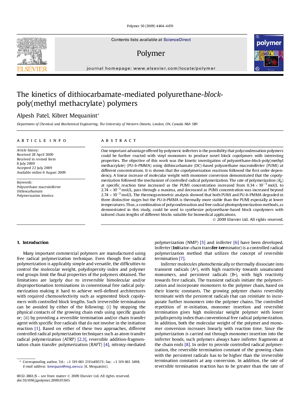 The kinetics of dithiocarbamate-mediated polyurethane-block-poly(methyl methacrylate) polymers