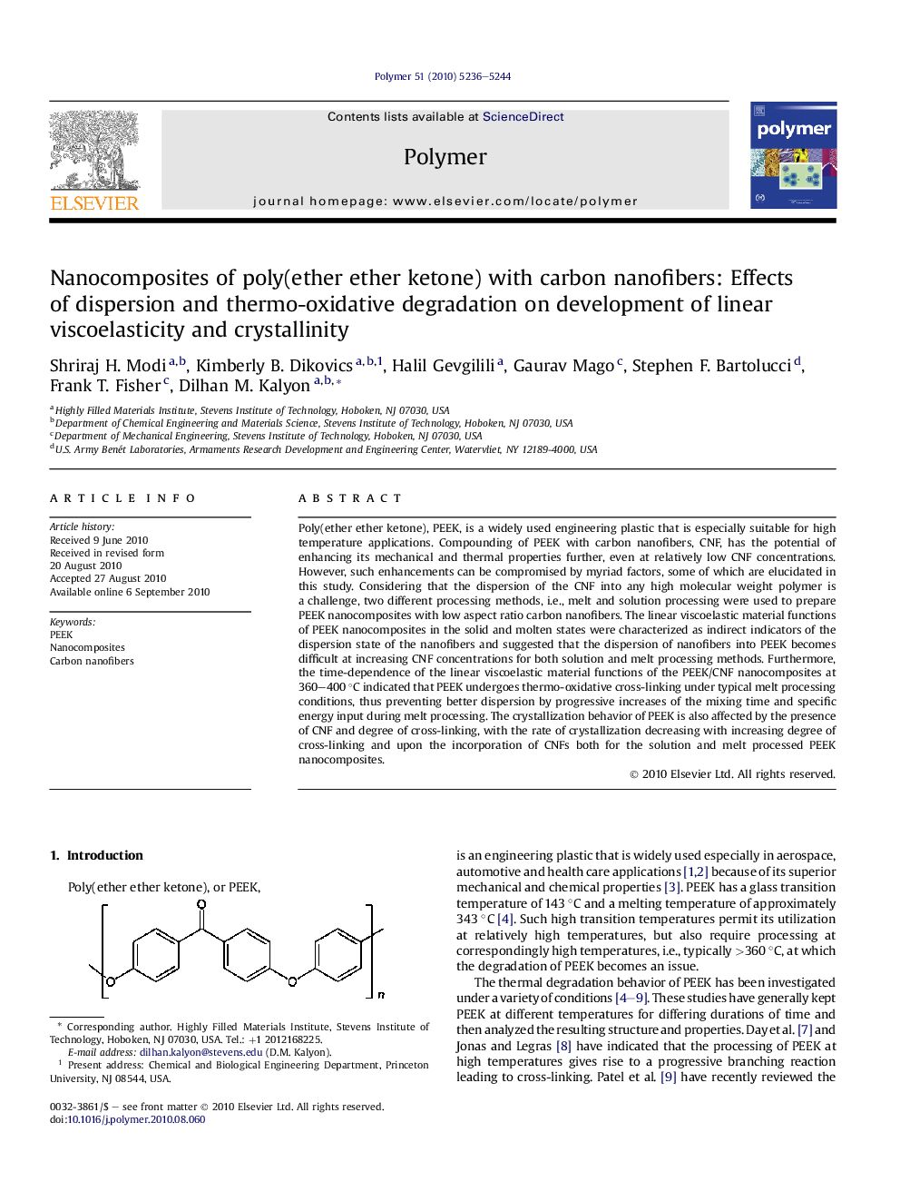 Nanocomposites of poly(ether ether ketone) with carbon nanofibers: Effects of dispersion and thermo-oxidative degradation on development of linear viscoelasticity and crystallinity