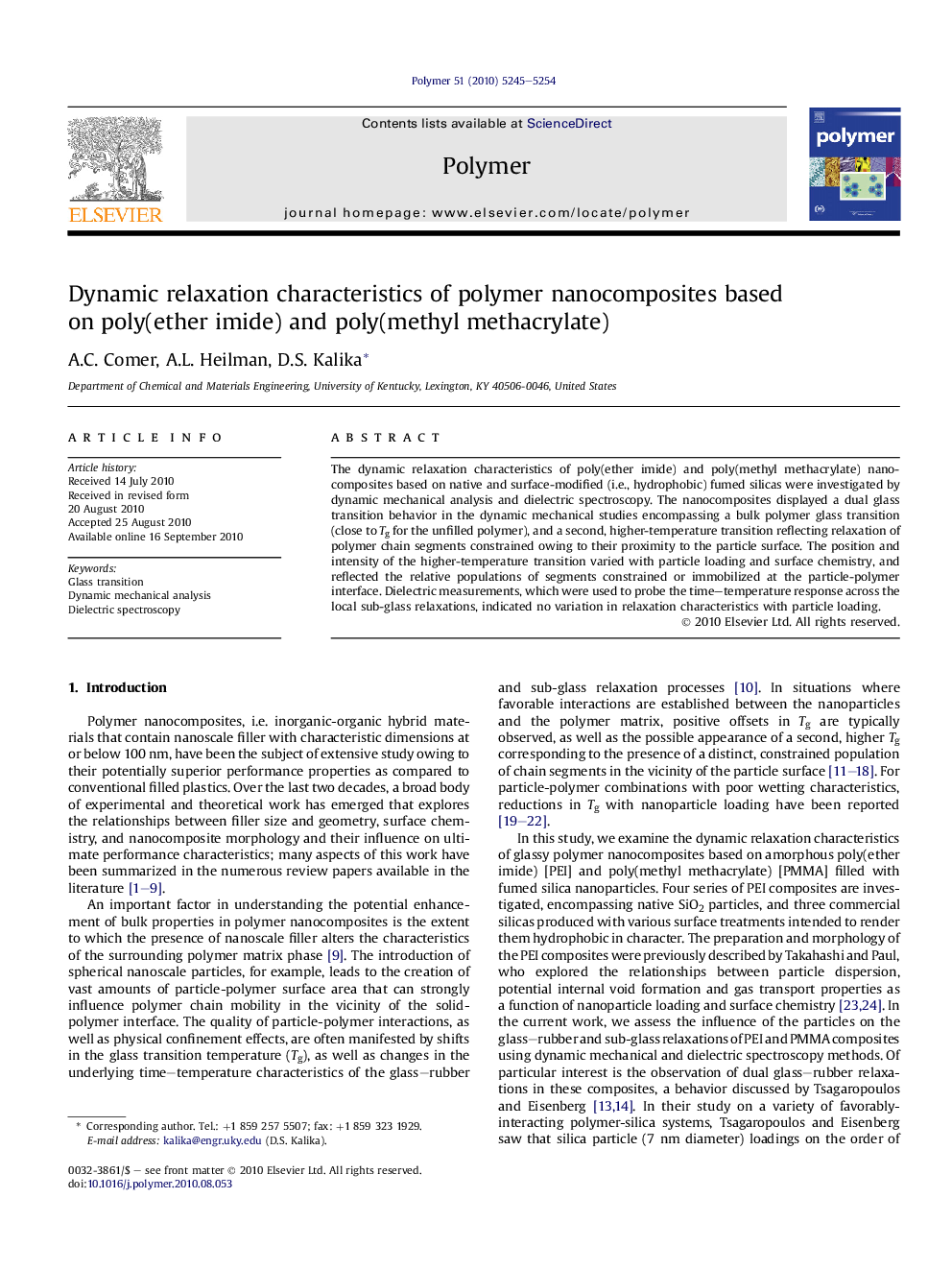 Dynamic relaxation characteristics of polymer nanocomposites based on poly(ether imide) and poly(methyl methacrylate)