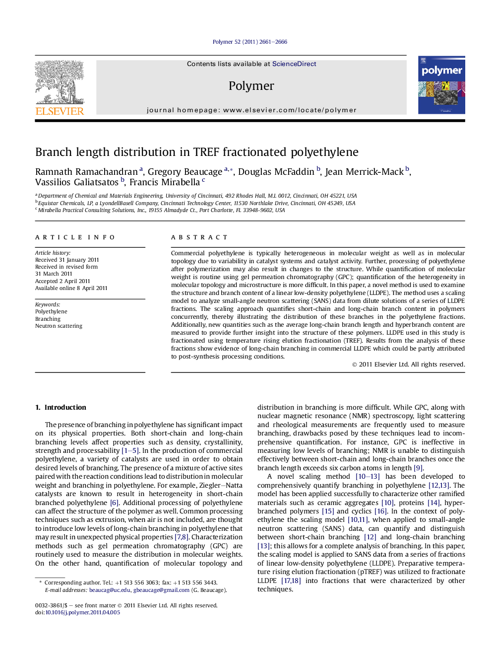 Branch length distribution in TREF fractionated polyethylene