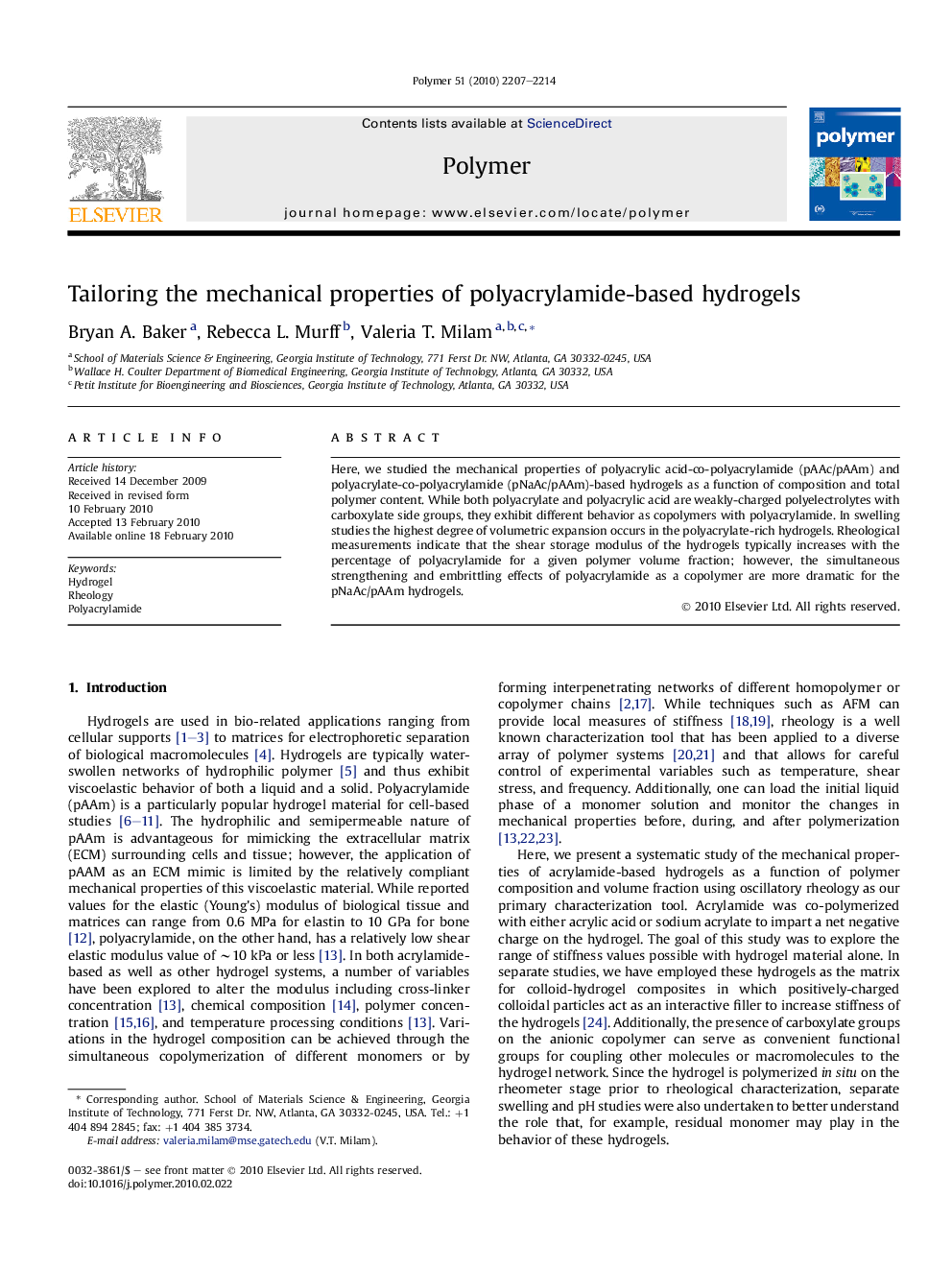 Tailoring the mechanical properties of polyacrylamide-based hydrogels