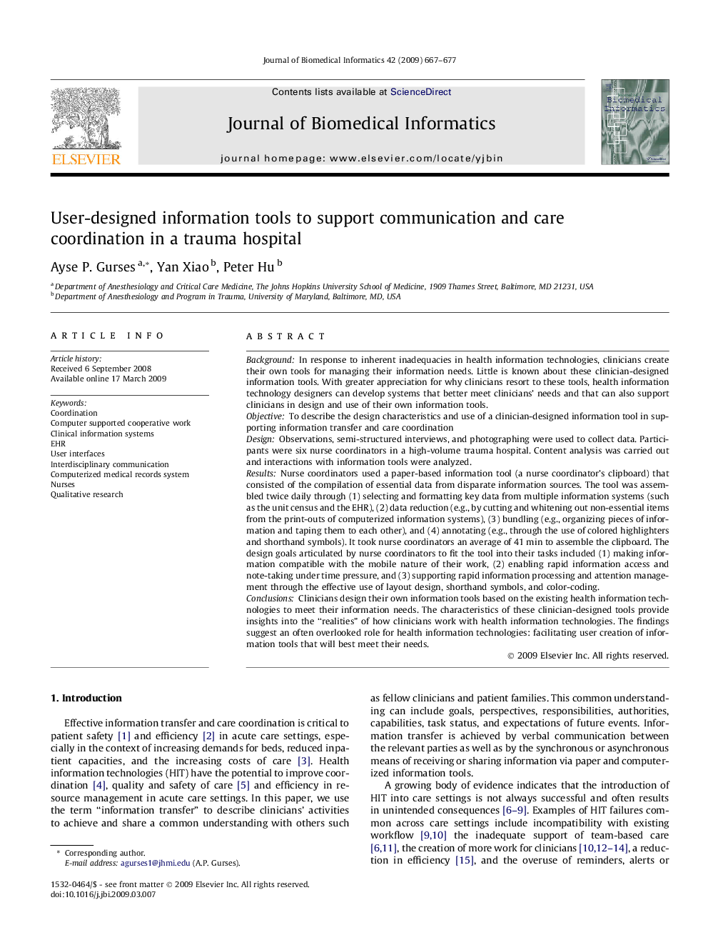 User-designed information tools to support communication and care coordination in a trauma hospital