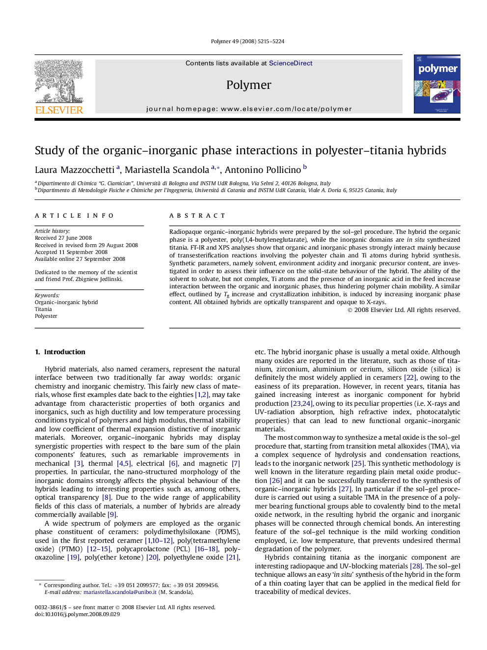 Study of the organic-inorganic phase interactions in polyester-titania hybrids