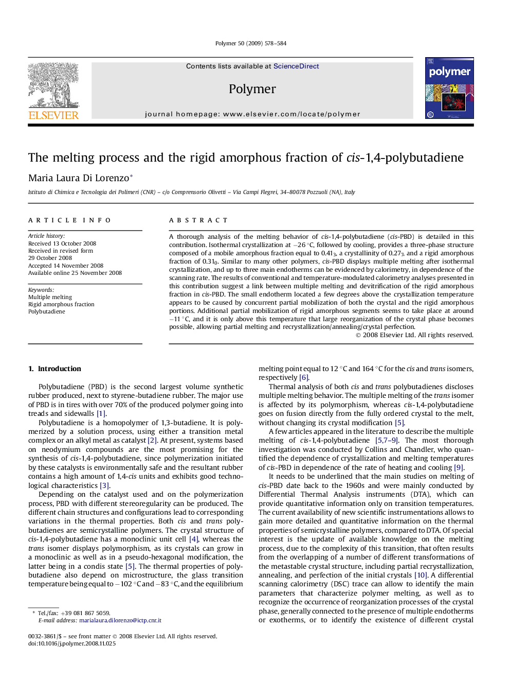 The melting process and the rigid amorphous fraction of cis-1,4-polybutadiene