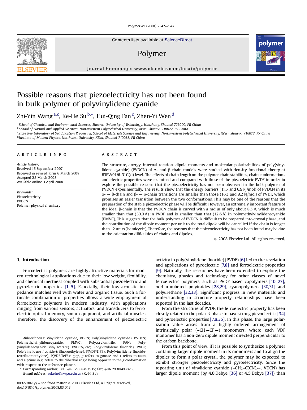 Possible reasons that piezoelectricity has not been found in bulk polymer of polyvinylidene cyanide