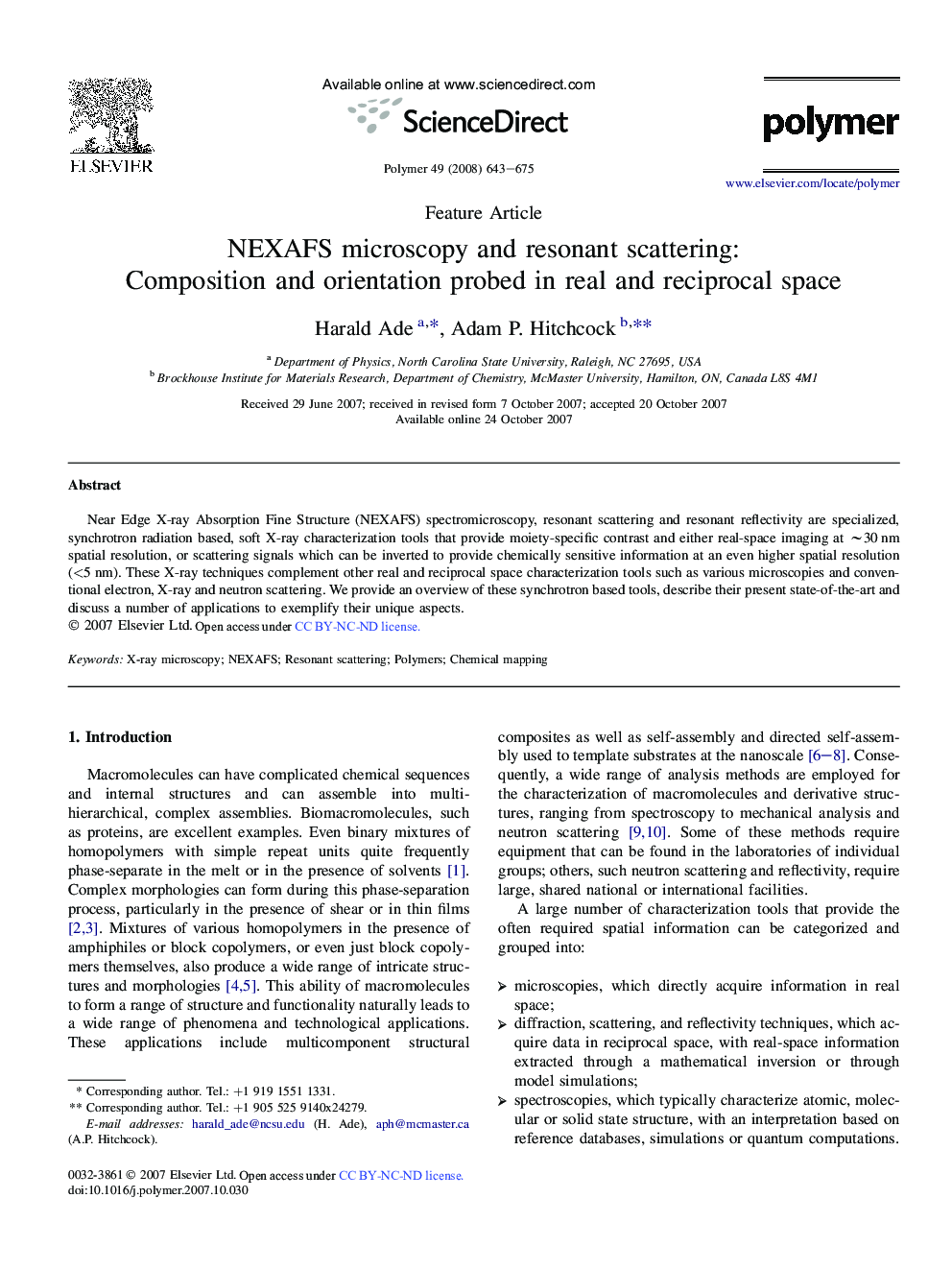 NEXAFS microscopy and resonant scattering: Composition and orientation probed in real and reciprocal space