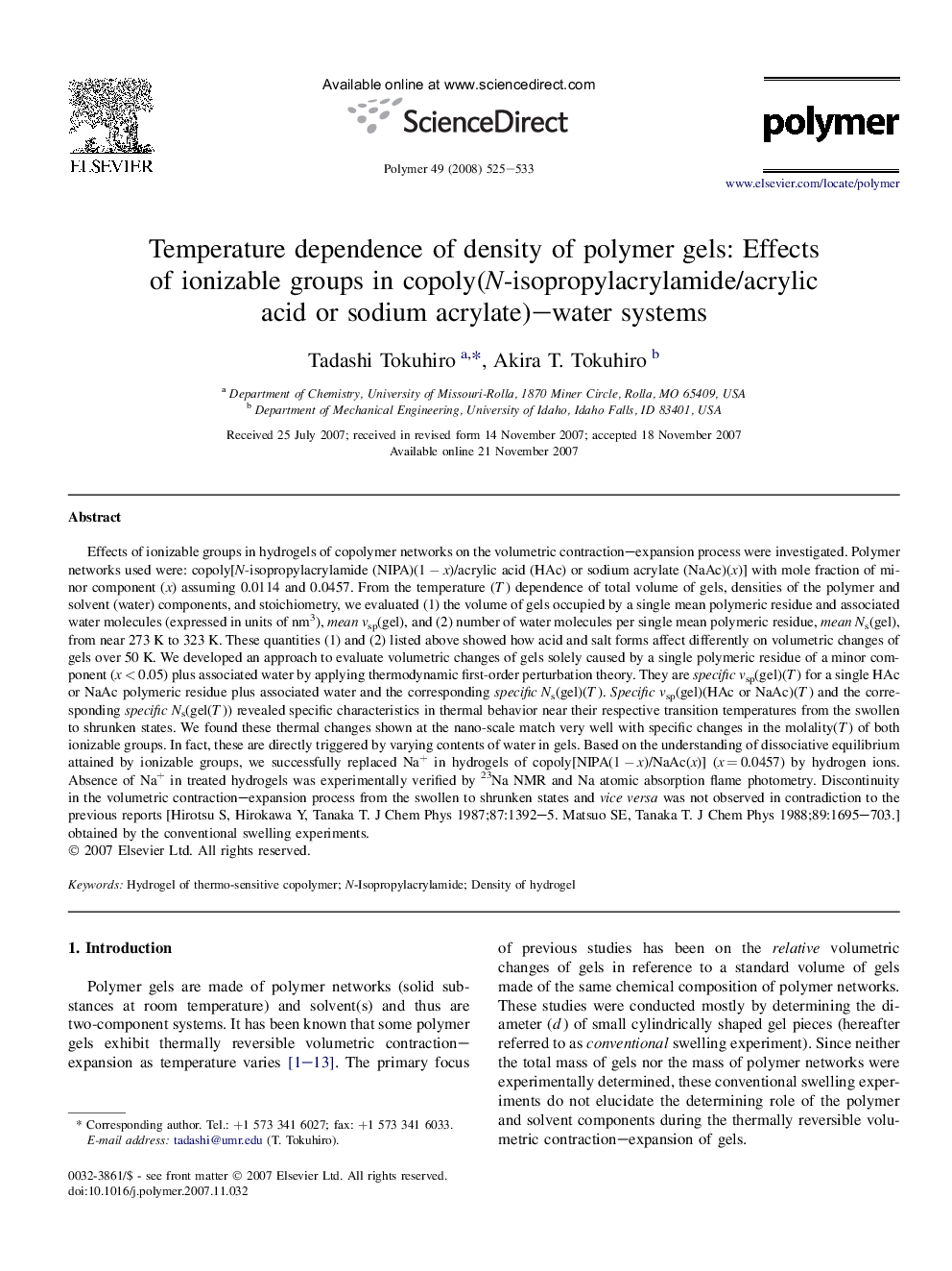 Temperature dependence of density of polymer gels: Effects of ionizable groups in copoly(N-isopropylacrylamide/acrylic acid or sodium acrylate)-water systems