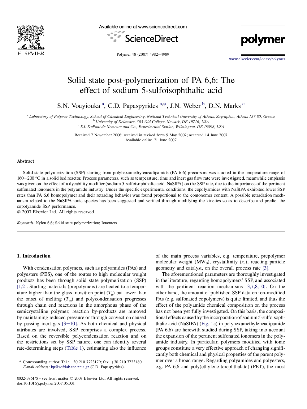 Solid state post-polymerization of PA 6,6: The effect of sodium 5-sulfoisophthalic acid