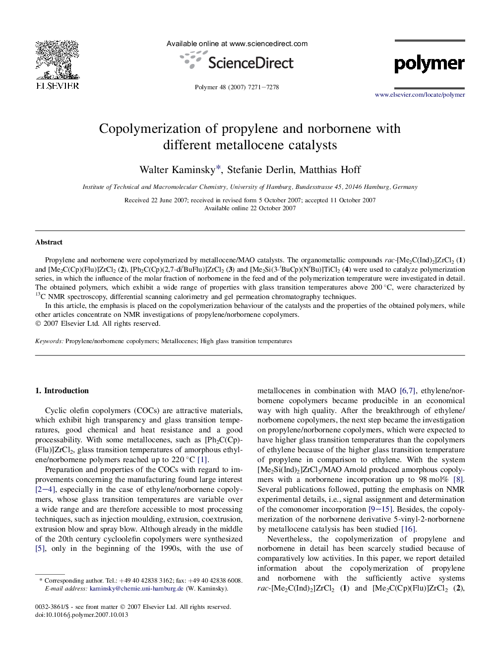 Copolymerization of propylene and norbornene with different metallocene catalysts