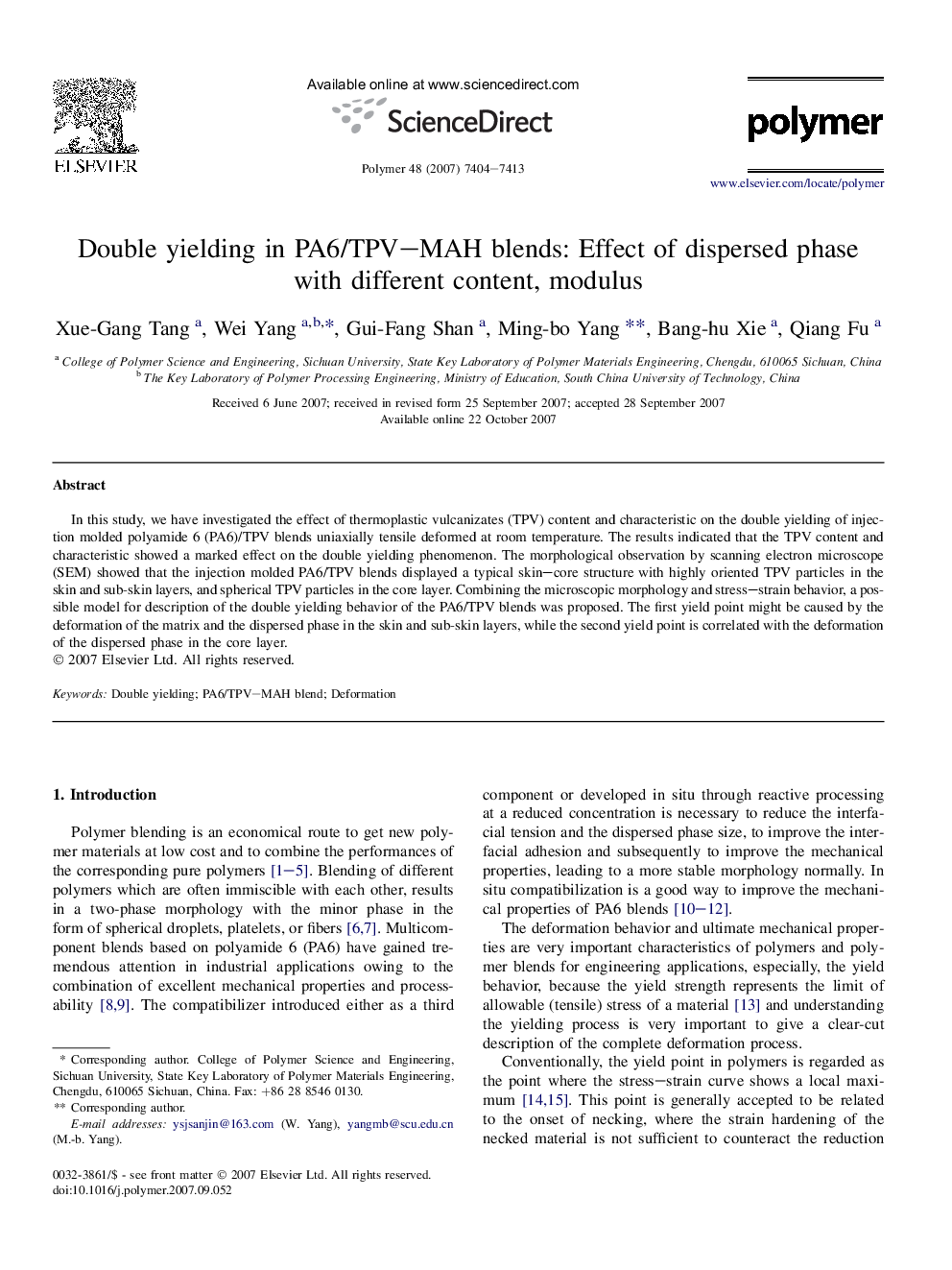 Double yielding in PA6/TPV-MAH blends: Effect of dispersed phase with different content, modulus