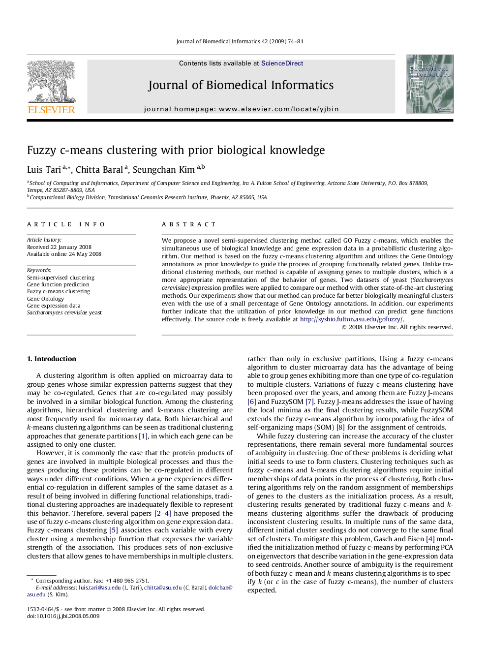 Fuzzy c-means clustering with prior biological knowledge