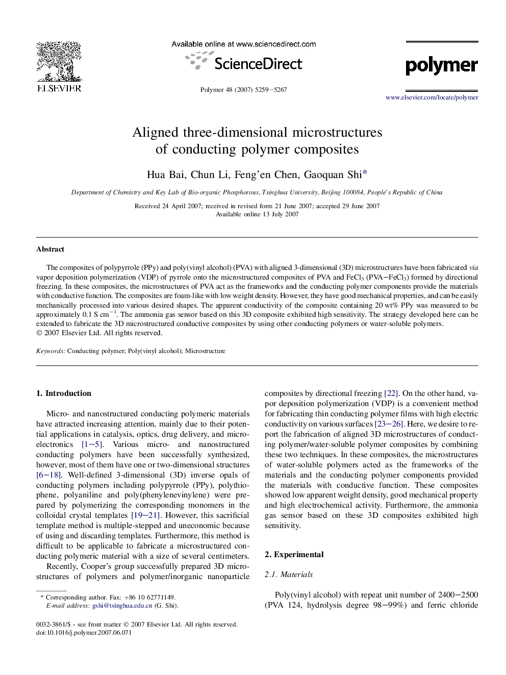 Aligned three-dimensional microstructures of conducting polymer composites