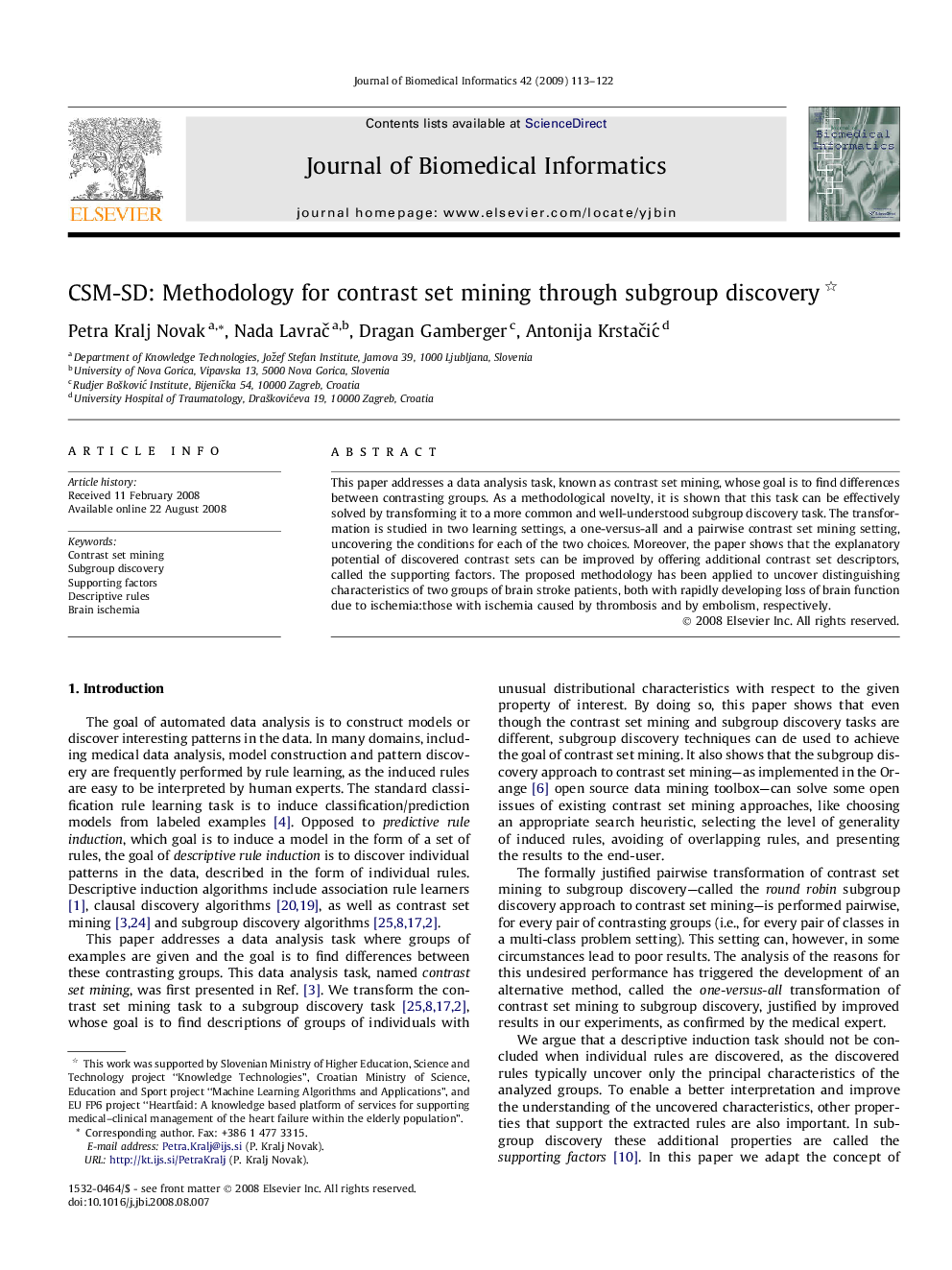 عکس صفحه اول مقاله: CSM-SD: Methodology for contrast set mining through subgroup discovery CSM-SD: Methodology for contrast set mining through subgroup discovery