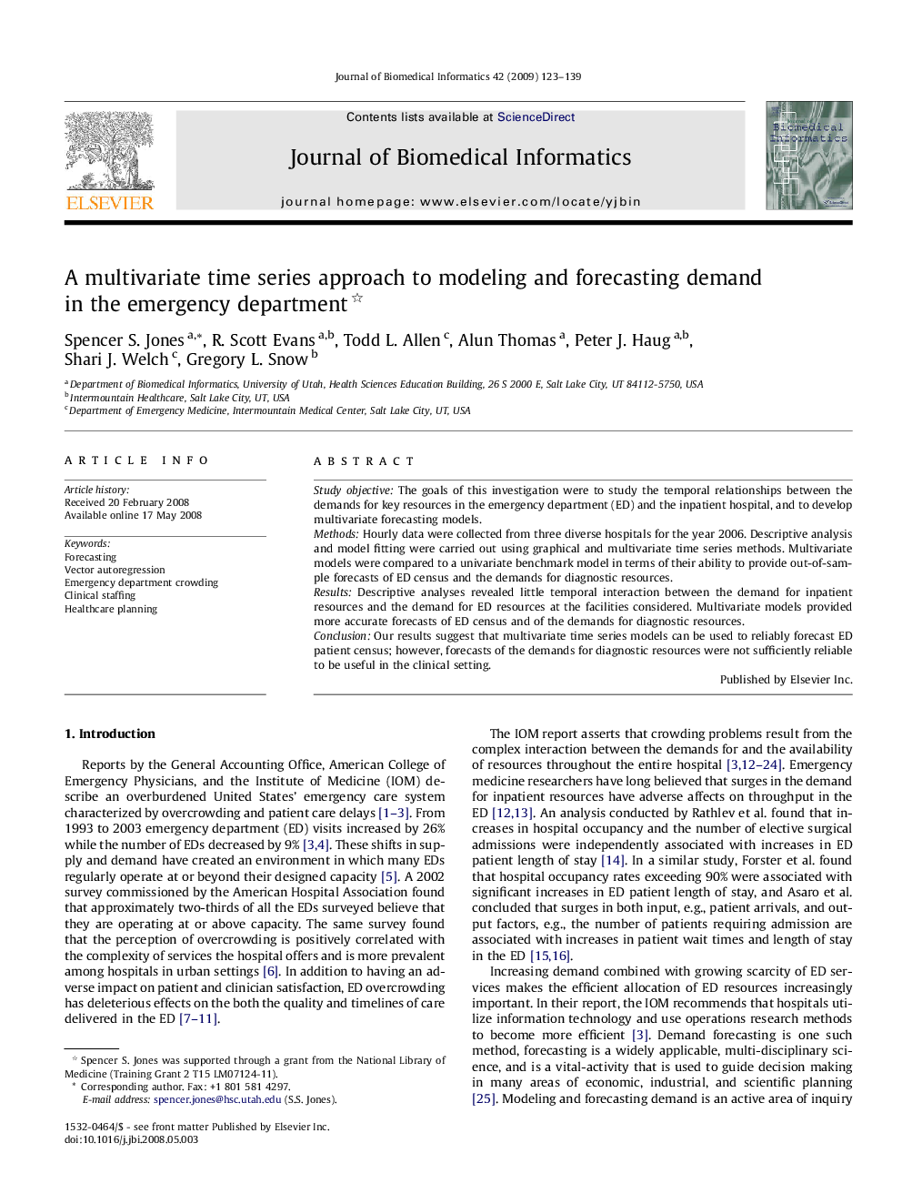 A multivariate time series approach to modeling and forecasting demand in the emergency department 