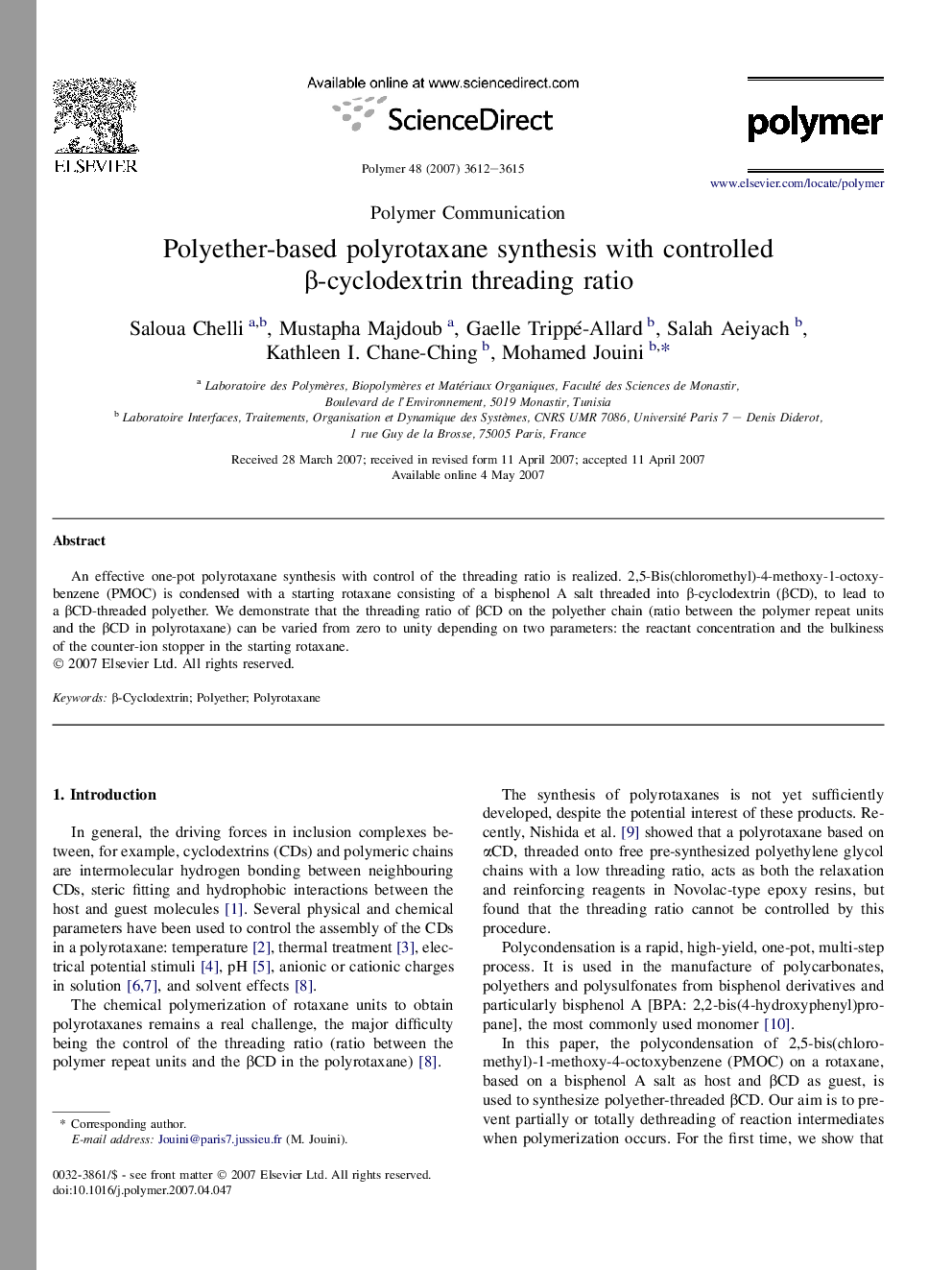 Polyether-based polyrotaxane synthesis with controlled Î²-cyclodextrin threading ratio