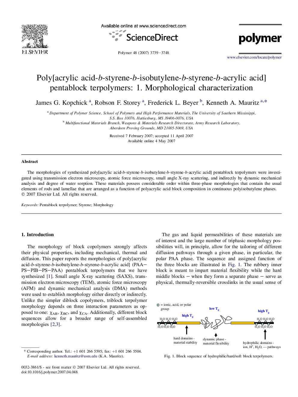 Poly[acrylic acid-b-styrene-b-isobutylene-b-styrene-b-acrylic acid] pentablock terpolymers: 1. Morphological characterization