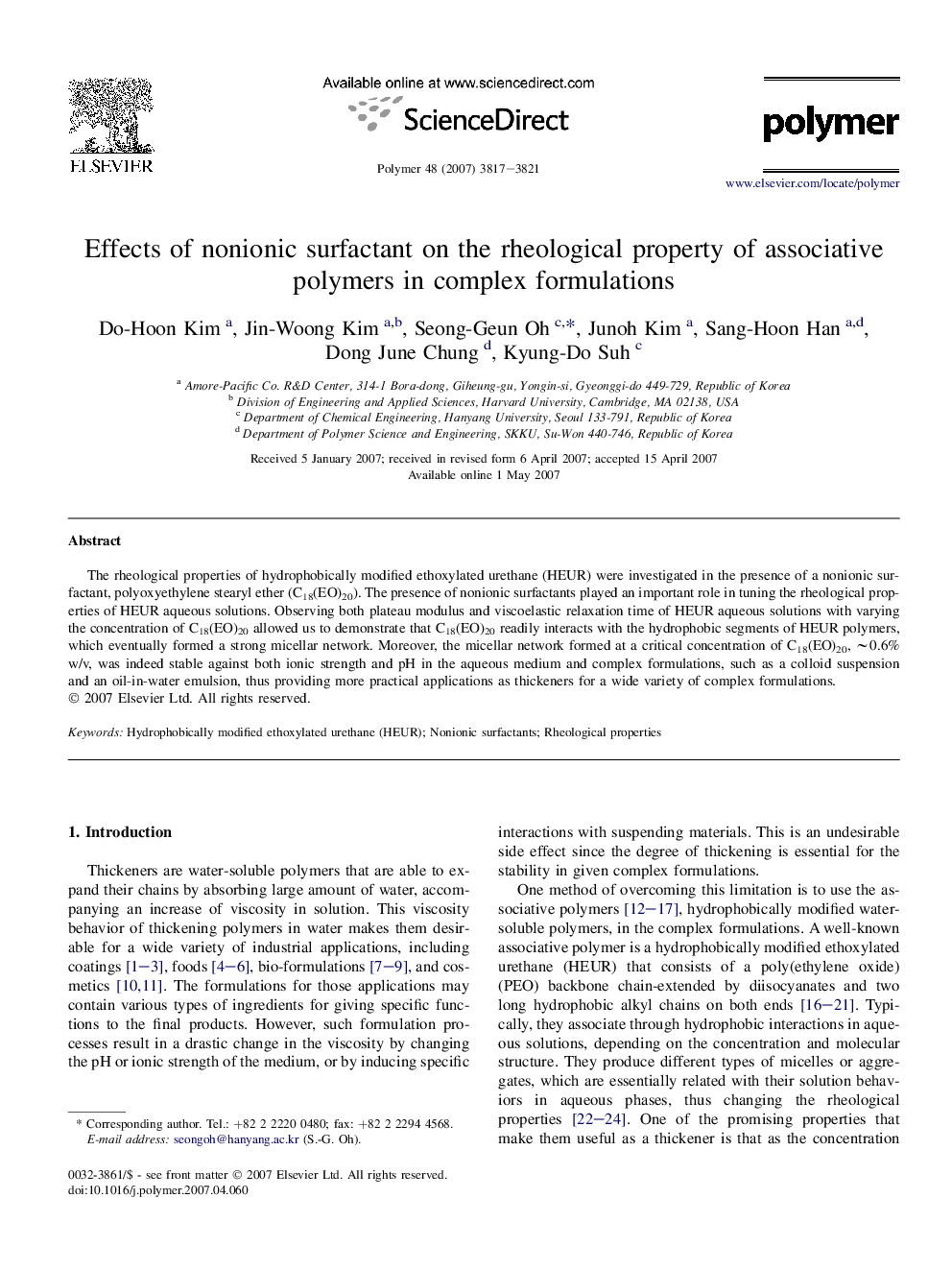 Effects of nonionic surfactant on the rheological property of associative polymers in complex formulations