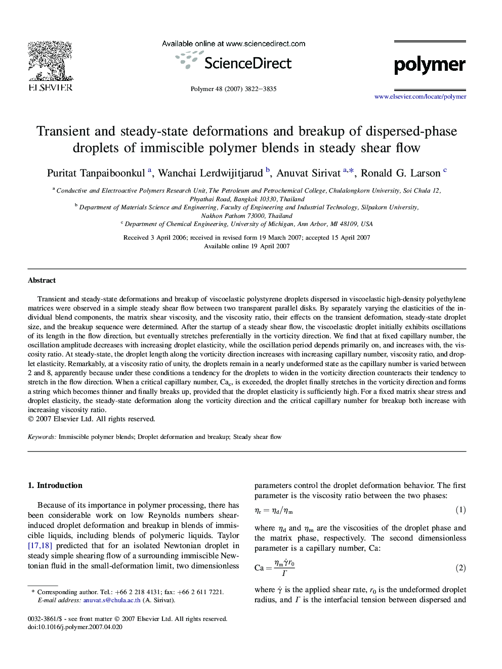 Transient and steady-state deformations and breakup of dispersed-phase droplets of immiscible polymer blends in steady shear flow