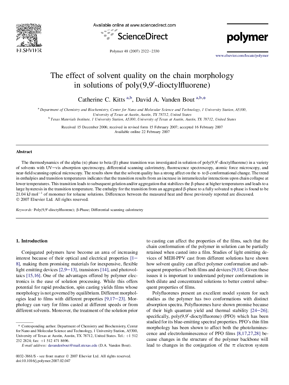 The effect of solvent quality on the chain morphology in solutions of poly(9,9â²-dioctylfluorene)