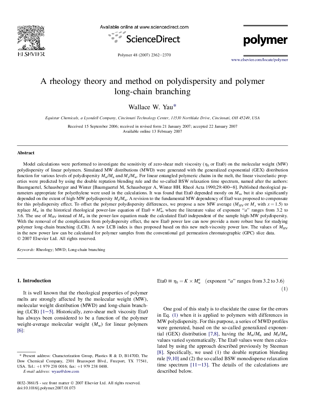 A rheology theory and method on polydispersity and polymer long-chain branching