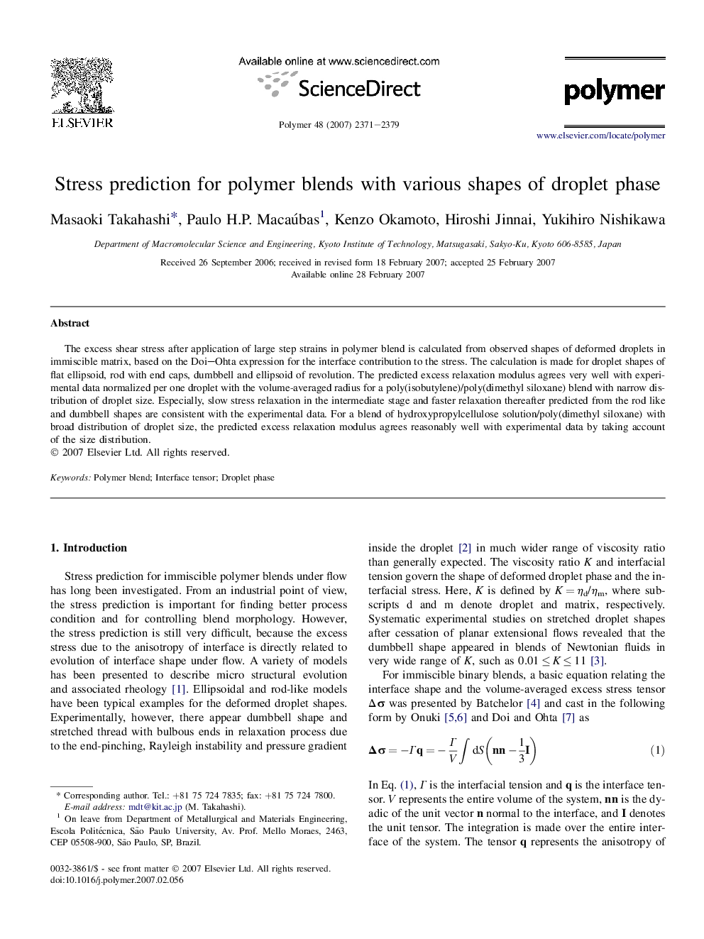 Stress prediction for polymer blends with various shapes of droplet phase