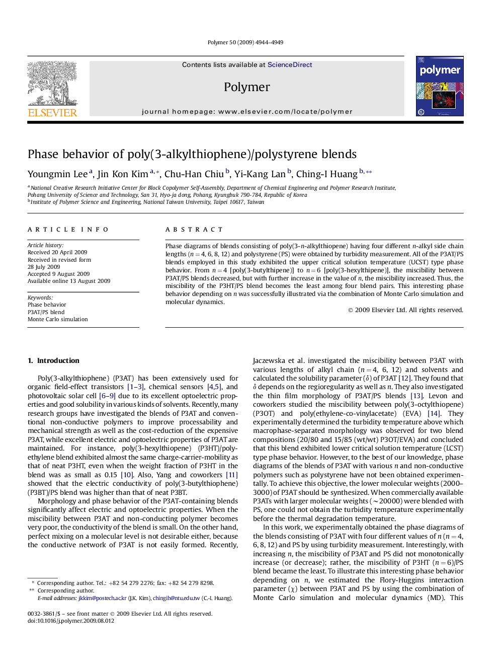 Phase behavior of poly(3-alkylthiophene)/polystyrene blends