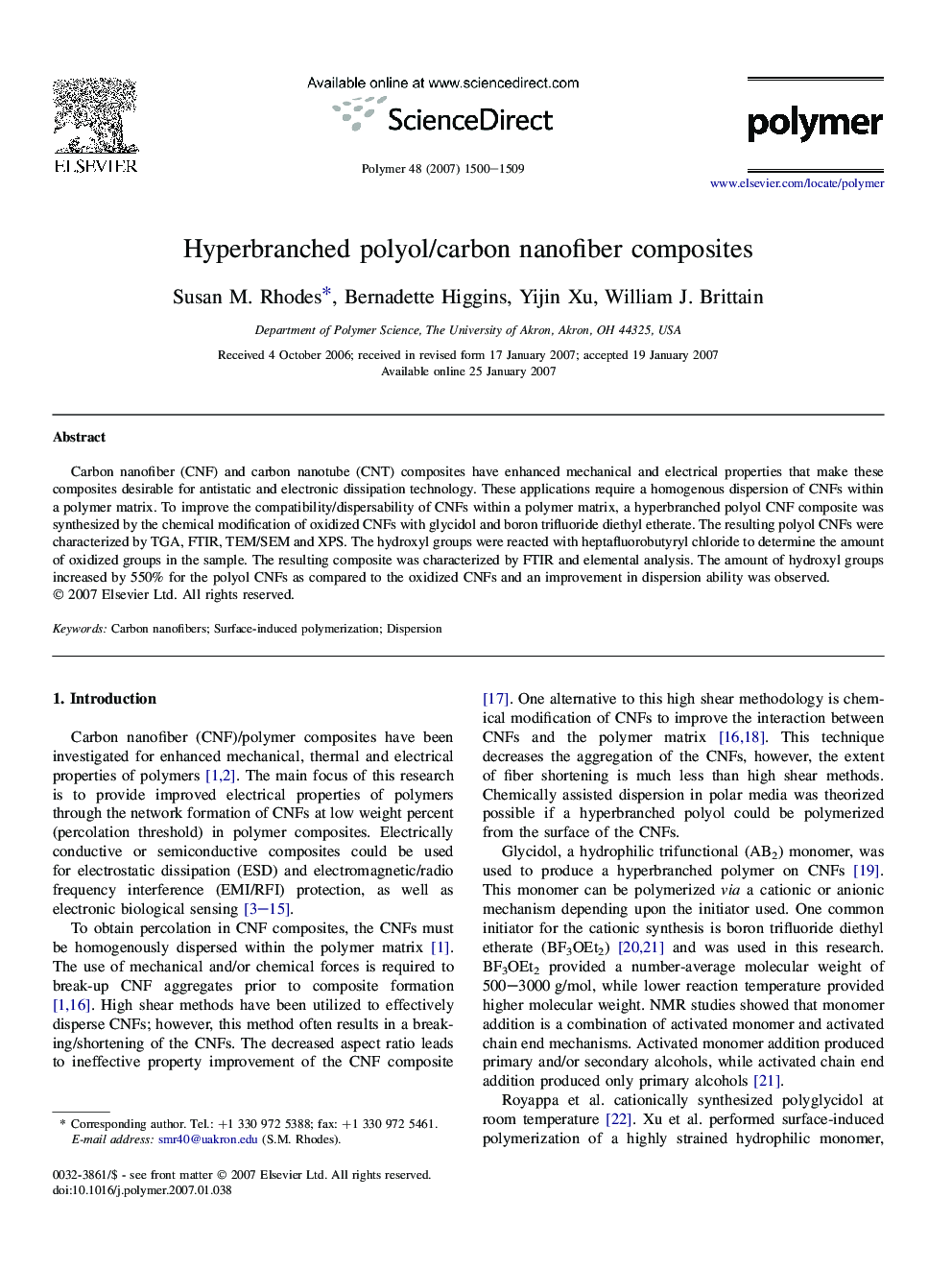 Hyperbranched polyol/carbon nanofiber composites