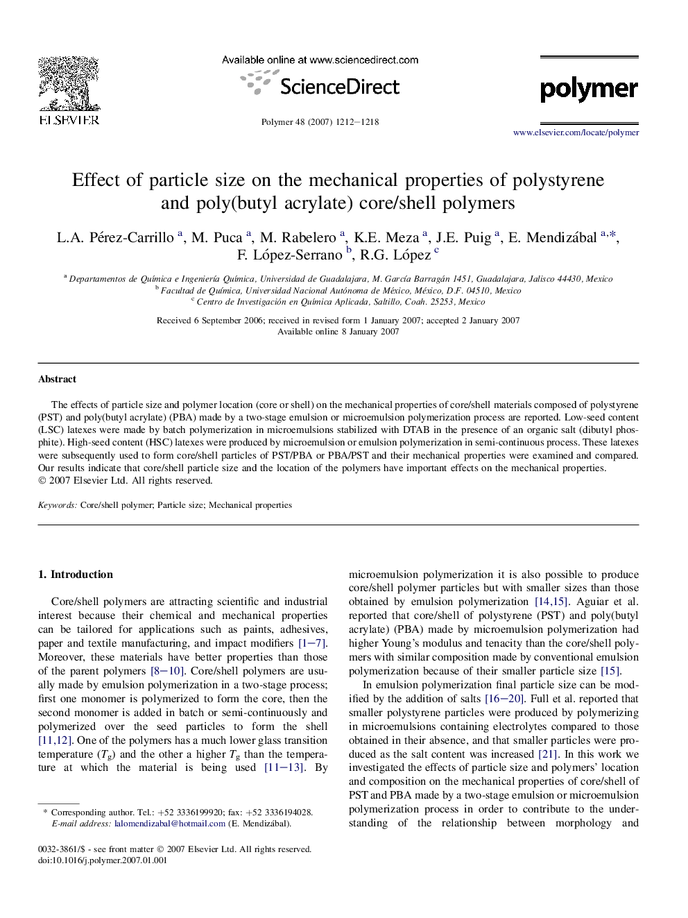 Effect of particle size on the mechanical properties of polystyrene and poly(butyl acrylate) core/shell polymers