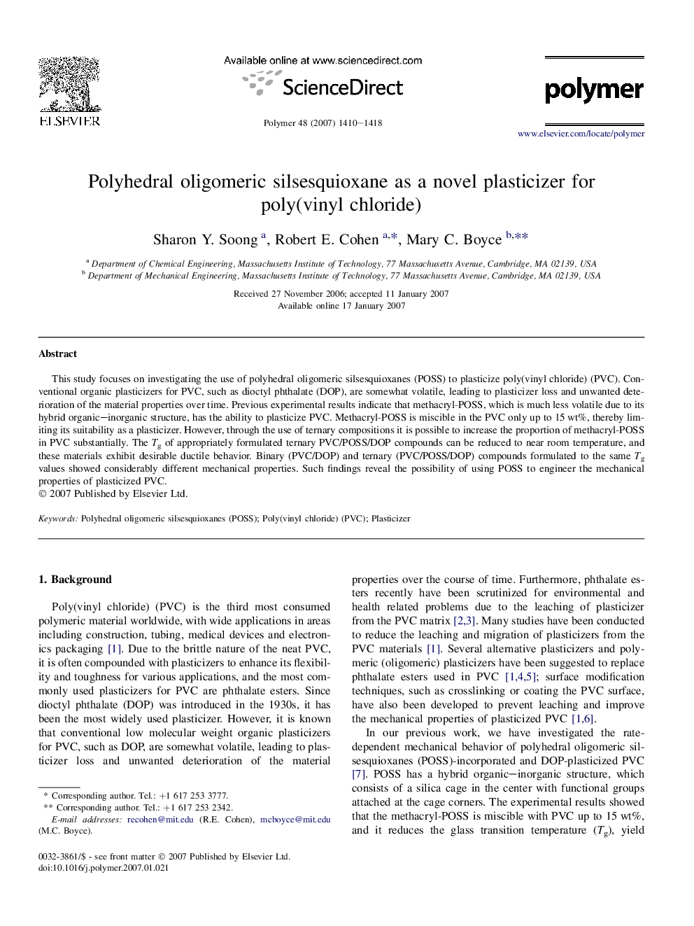 Polyhedral oligomeric silsesquioxane as a novel plasticizer for poly(vinyl chloride)
