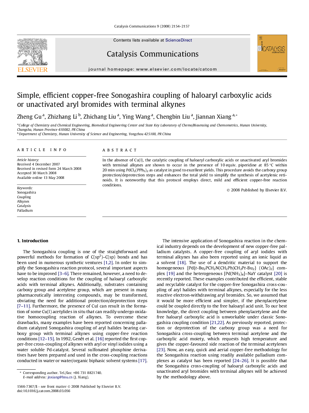 Simple, efficient copper-free Sonogashira coupling of haloaryl carboxylic acids or unactivated aryl bromides with terminal alkynes