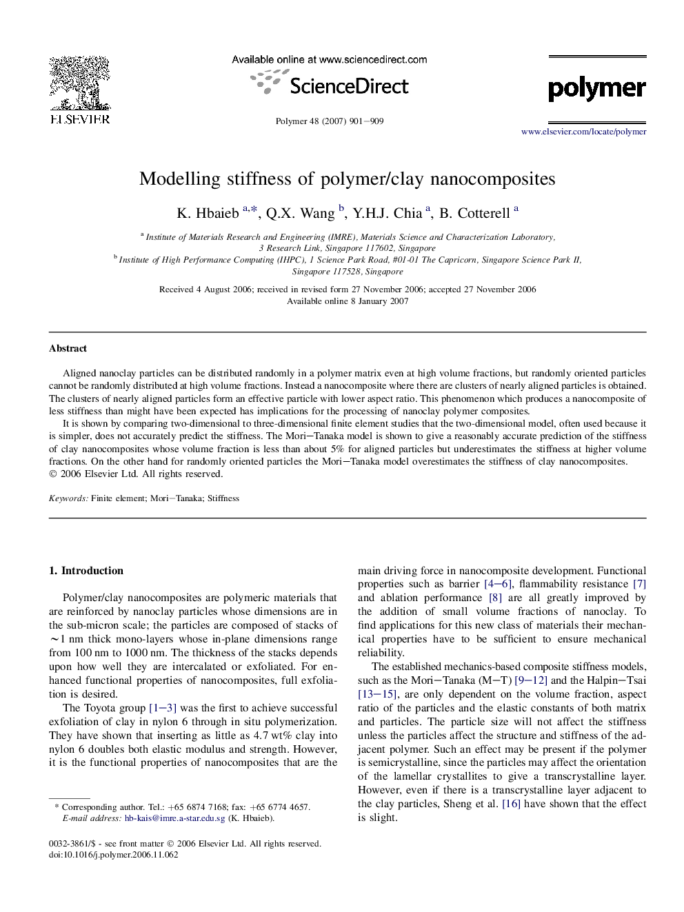 Modelling stiffness of polymer/clay nanocomposites