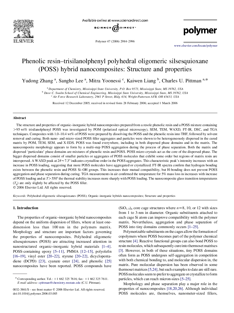 Phenolic resin-trisilanolphenyl polyhedral oligomeric silsesquioxane (POSS) hybrid nanocomposites: Structure and properties